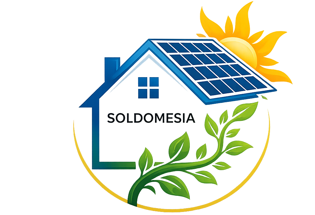 Logo soldomesia il contient une maison avec des panneaux solaires