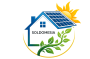 Logo Soldomesia représentant une maison équipée de panneaux solaires, un soleil et une prise électrique, symbolisant l’électricité générale, la domotique, les panneaux photovoltaïques et les bornes de recharge IRVE.